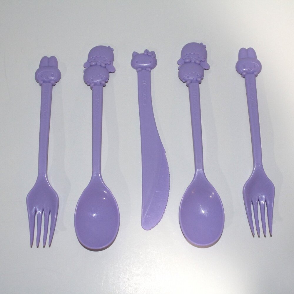 Hello Kitty Sanrio Plastic Spoon & Knife Fork Utensils Purple from EVA Airlines